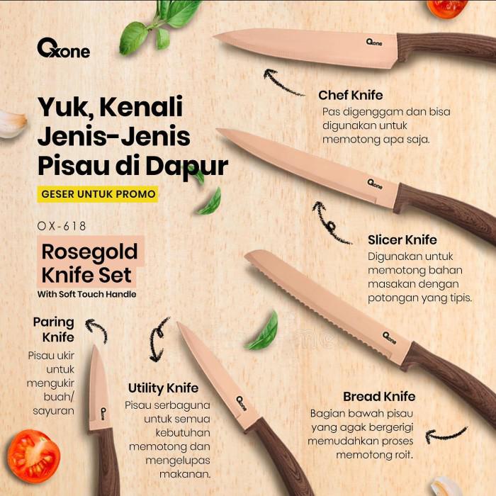 Xoxo Oxone Premium Rose Gold Knife Set Ox-618 Ox618 Pisau Set Rose Gold