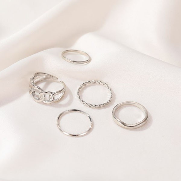 cincin set 5 pcs retro open geometric set ring jci066 (2J1)