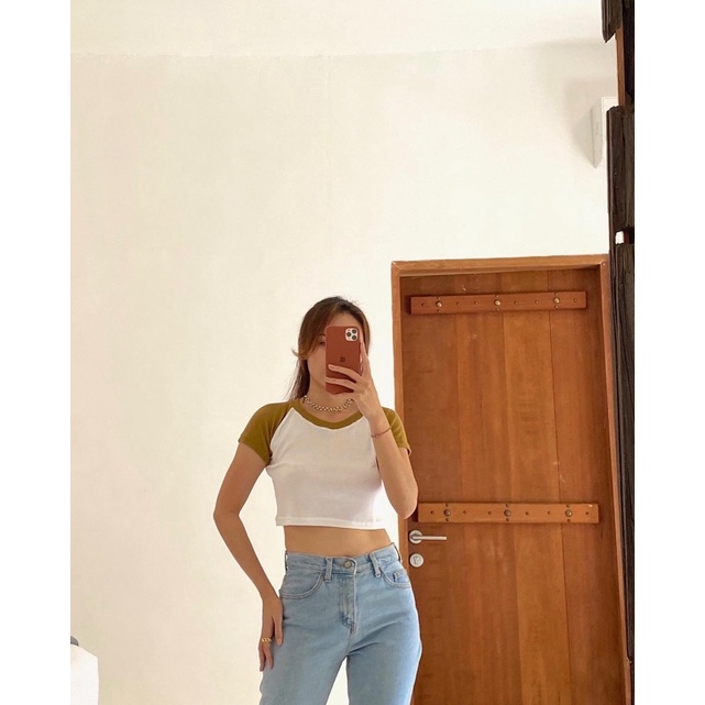 crop raglan top// crop top wanita// crop top korean look