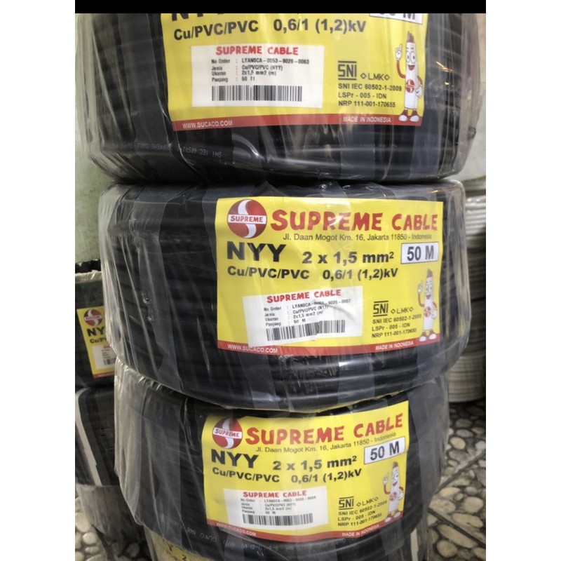 KABEL SUPREME NYY 2x1,5 MM HITAM KAWAT 50M 50 M METER