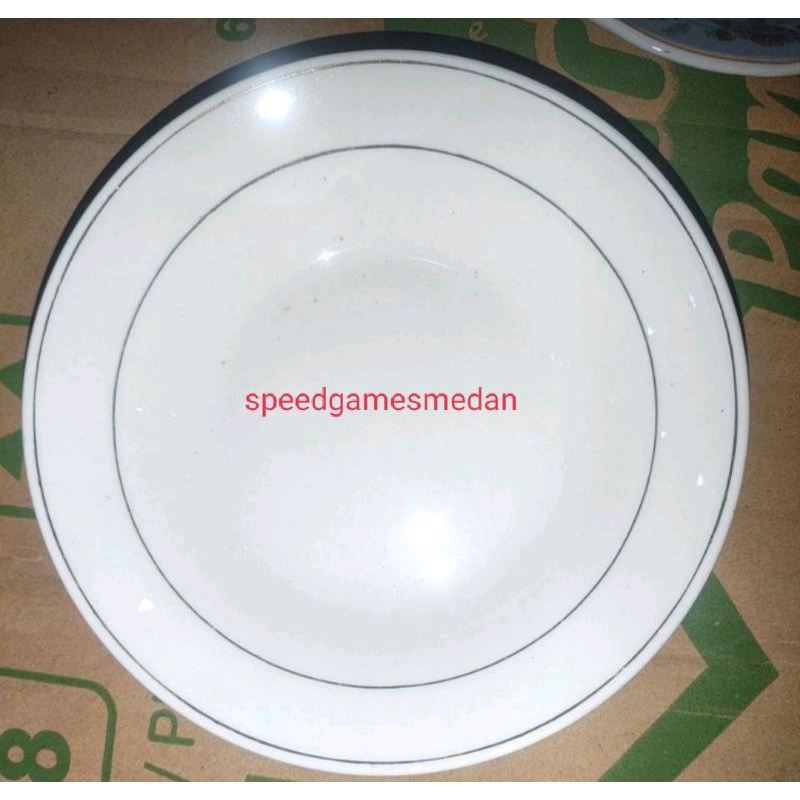 Piring Batu 6" Putih Les Emas Piring Lepekan Keramik Piring Kecil alas Kopi teh