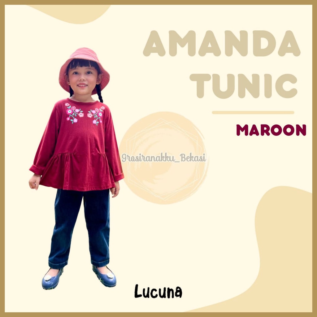 Tunik Anak Amanda Long Tee Lucuna Warna Maroon Size 1-5 Tahun