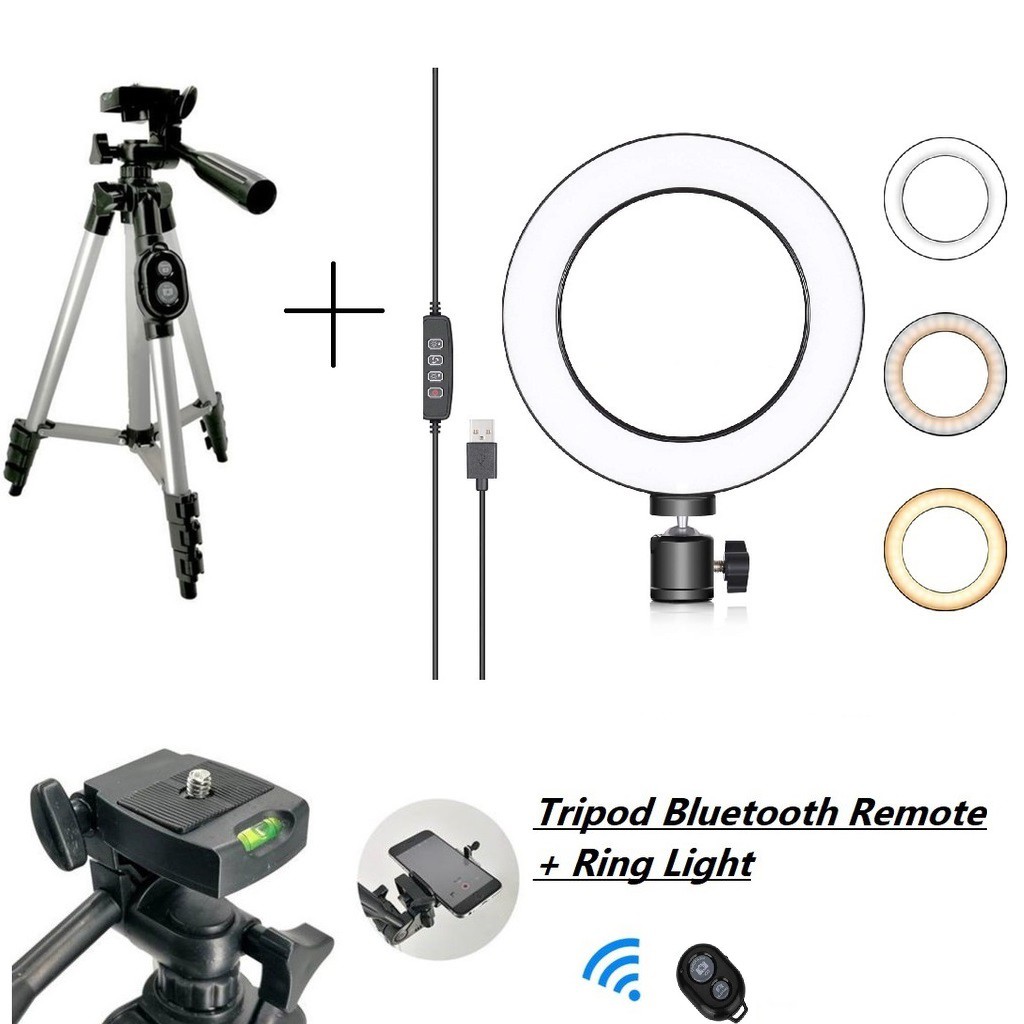 TRIPOD BLUETOOTH PLUS REMOTE/PAKET RINGLIGHT TRIPOD + RINGLIGHT LED Ukuran 16CM/20CM/26CM/30CM