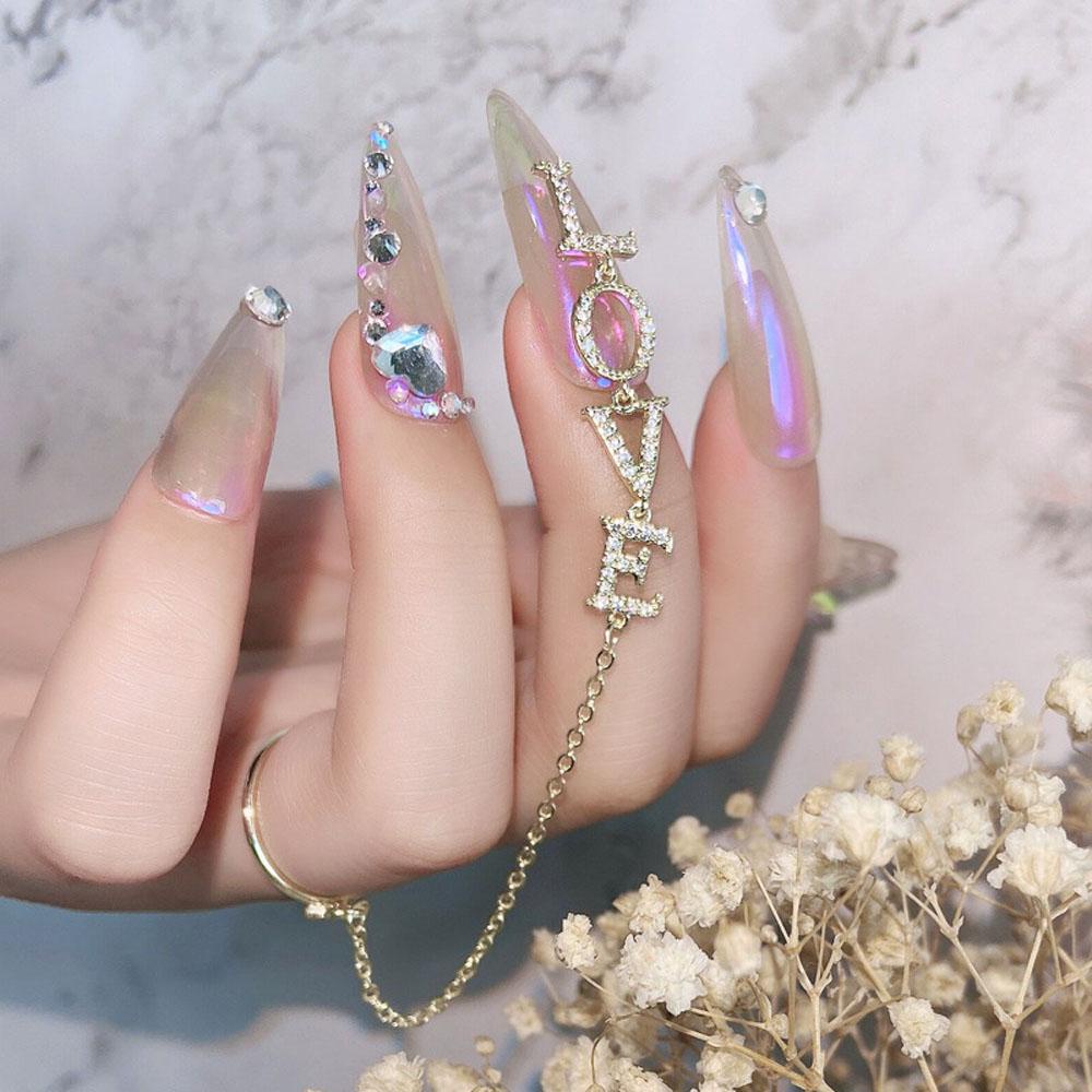 AUGUSTINA Agustina Dekorasi Nail Art Wanita Manicure Rantai Rumbai Fashion Love Letter Nail Rhinestones