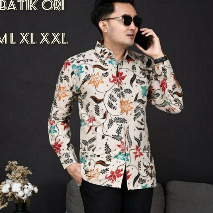 Produk Terbaik Baju Batik Pria Slim fit Putih Manis Mahal Soloan Lengan panjang pendek