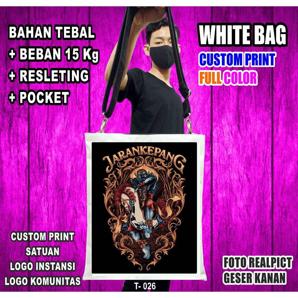 Tote Bag Custom Satuan / Totebag Kanvas / Jaran kepang Full Design