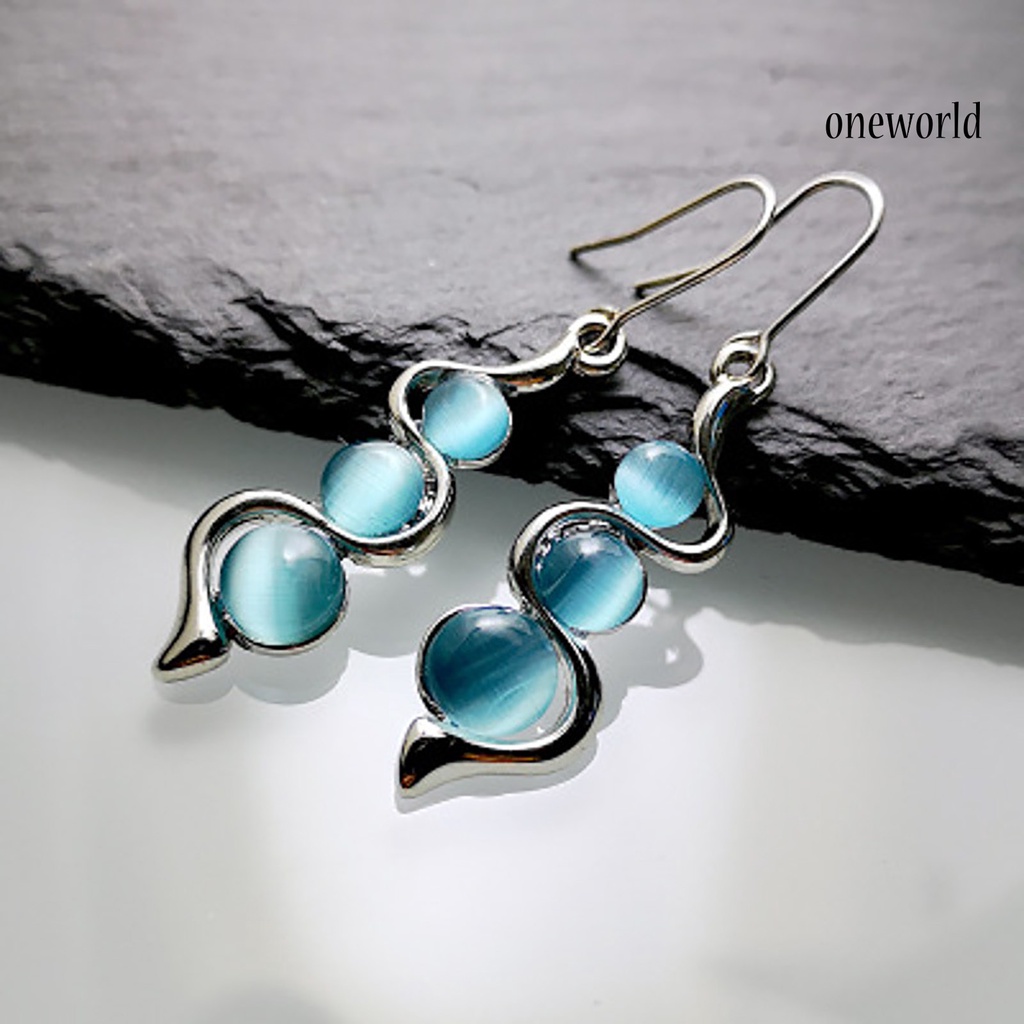 OW# Women Fashion Faux Opal Curve Shape Pendant Dangle Hook Earrings Jewelry Gift