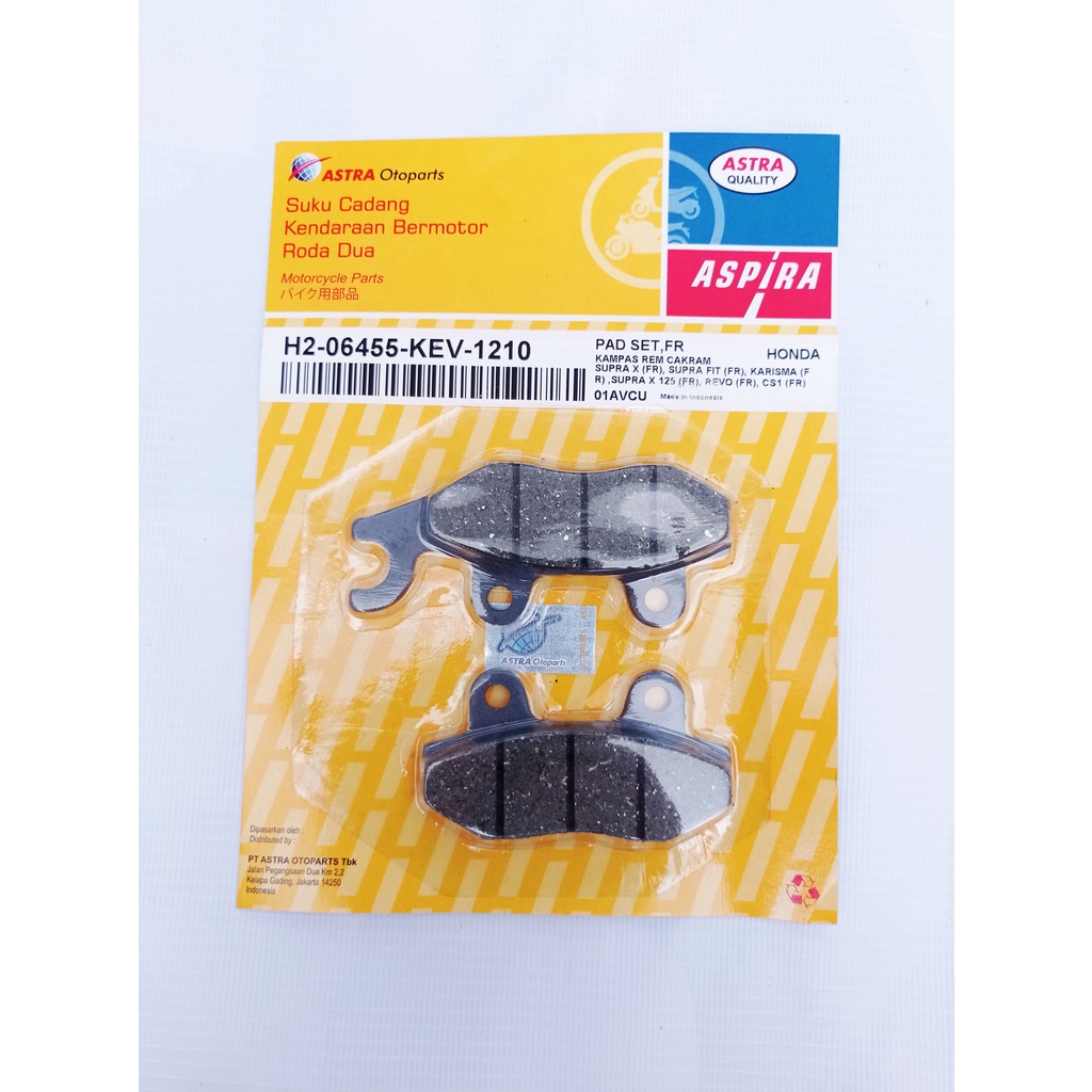 Kampas Rem H2-06455-KEV-1210 Aspira Original Diskpad Dispad Discpad SUPRA X(FR), SUPRA FIT(FR), KARISMA(FR)