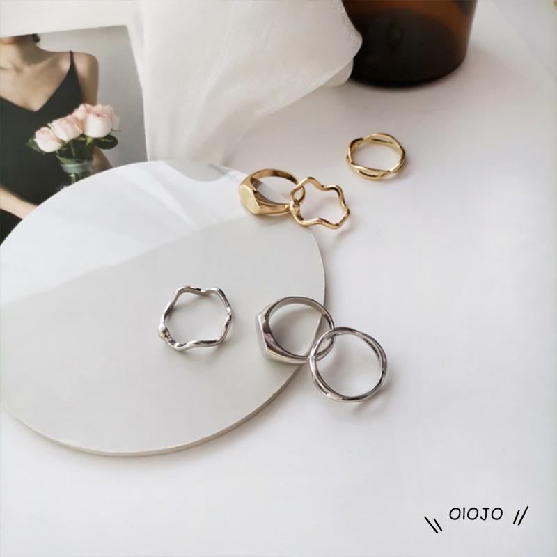 3pcs / Set Cincin Jari Telunjuk Desain Geometri Asimetris Untuk Wanita - ol2