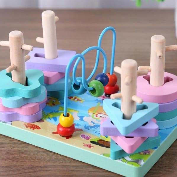 Insert Shape Pastel Matching Game Anak Mainan Balita Pastel Wire Game Wooden Toys Mainan Kayu Sensory Toys Matching Shape Mainan Montessori Anak