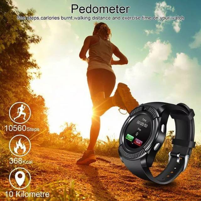 V8 Smartwatch Bluetooth Fitur GSM, Pedometer, Monitor Kesehatan Support SIM TF Card
