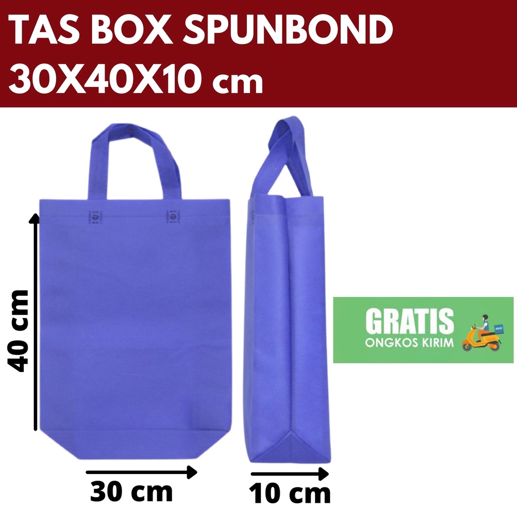

TAS SPUNBOND BOX 30x40x10cm BIRU TUA/ HANDLE GOODIE BAG/Tas Belanja