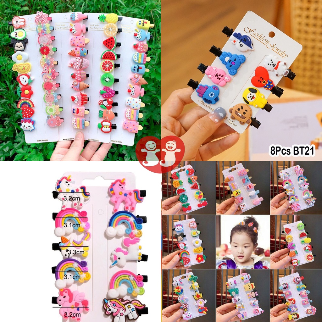 Jepit Rambut Anak Set 10 Pcs/ 8 Pcs BT21 / Jepit lidi / Model Kartun Hairpin / Rambut Cewek HairClips