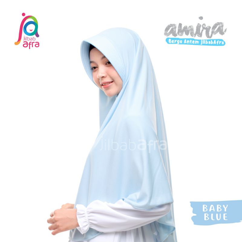 Amira SIZE L Jilbab Instan Ped Antem Bahan Kaos  Ori Jilbab Arfa ex Afra-Baby blue