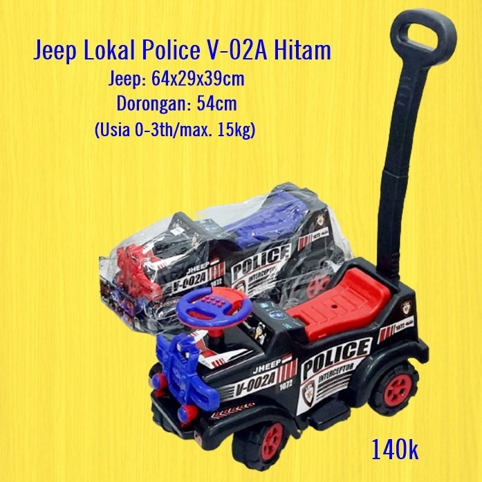 Mainan Jeep Dorong/Ride-On Police V-002A Hitam