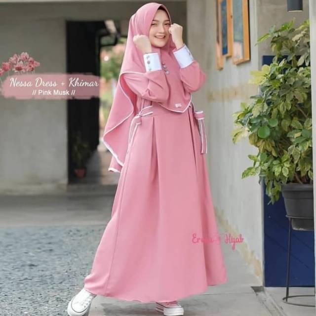 Baju Gamis Dress Wanita Nessa Plus Khimar