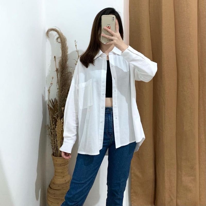 OLIVIA LINEN SHIRT - Kemeja Wanita Linen oversize