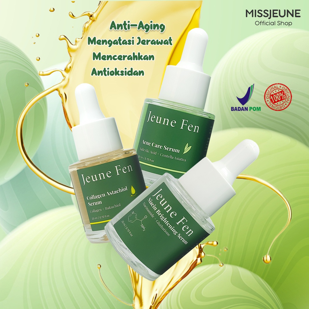 BPOM JEUNE FEN Collagen Astachiol/Acne Care/Niacin Brightening Serum Set Anti Aging Moisturizing Essence Penuaan Mencerahkan Melembabkan 20ml