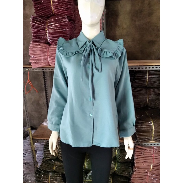 Atasan Blouse Kemeja Wanita Lengan Panjang Terbaru Kekinian Tali Pita