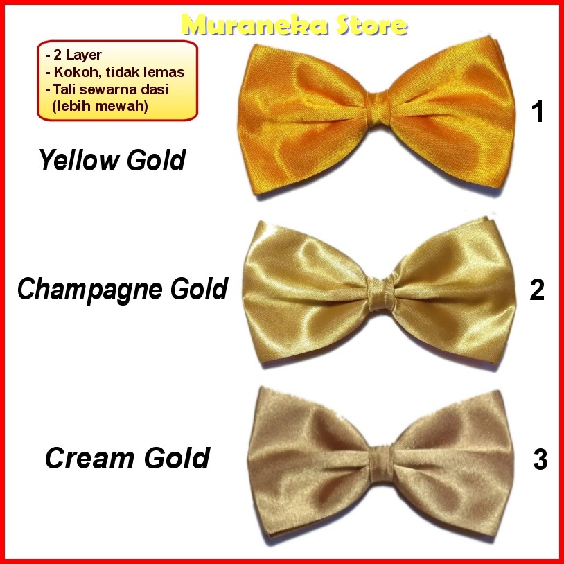 Dasi Kupu Emas Cream Champagne Gold Krem Pria Pita Satin Kupu2 Cowok Bowtie Dewasa Pengantin Wedding