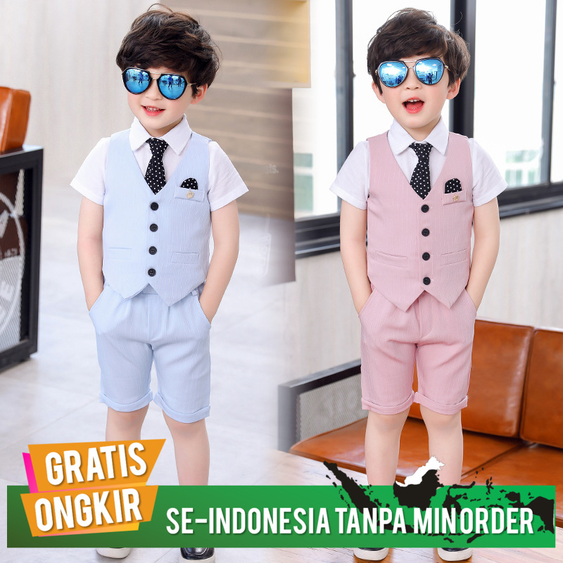 Stelan Jas Anak Korean Boys' Blazer Vest British Per Jas Anak Laki Laki Import