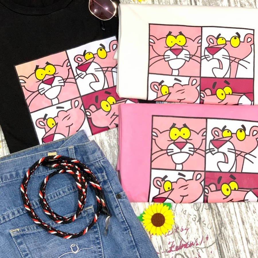 KAOS ADEM PINK PANTHER OVERSIZE TSHIRT PINK PANTHER FIT TO XL BAJU BESAR