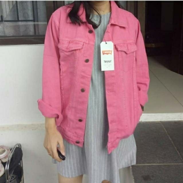 Jaket Jeans Denim Wanita Cewek Wanita Oversize PINK / PING M - XL Terlaris