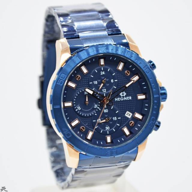 JAM TANGAN PRIA HEGNER 5034 RANTAI BLUE ROSE ORIGINAL