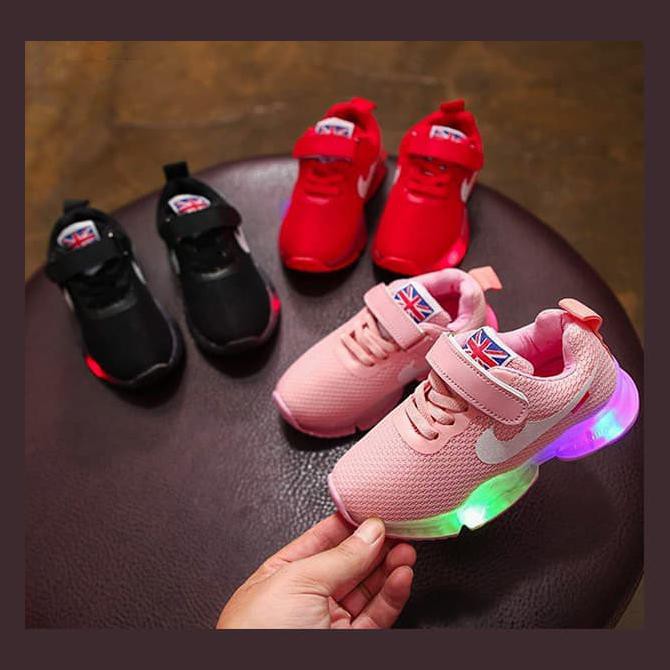Sepatu Lampu Led Anak -Anak Unisex Nike Air England Ribbon (Zh-Ss011) - 31-36, Merah Muda Murah 