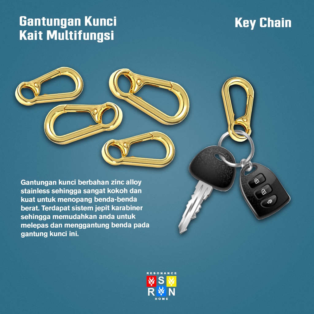 Gantungan Kunci Kait Untuk Motor Mobil Rumah Multifungsi Keyring Aksesoris Pria Wanita Resonance Home