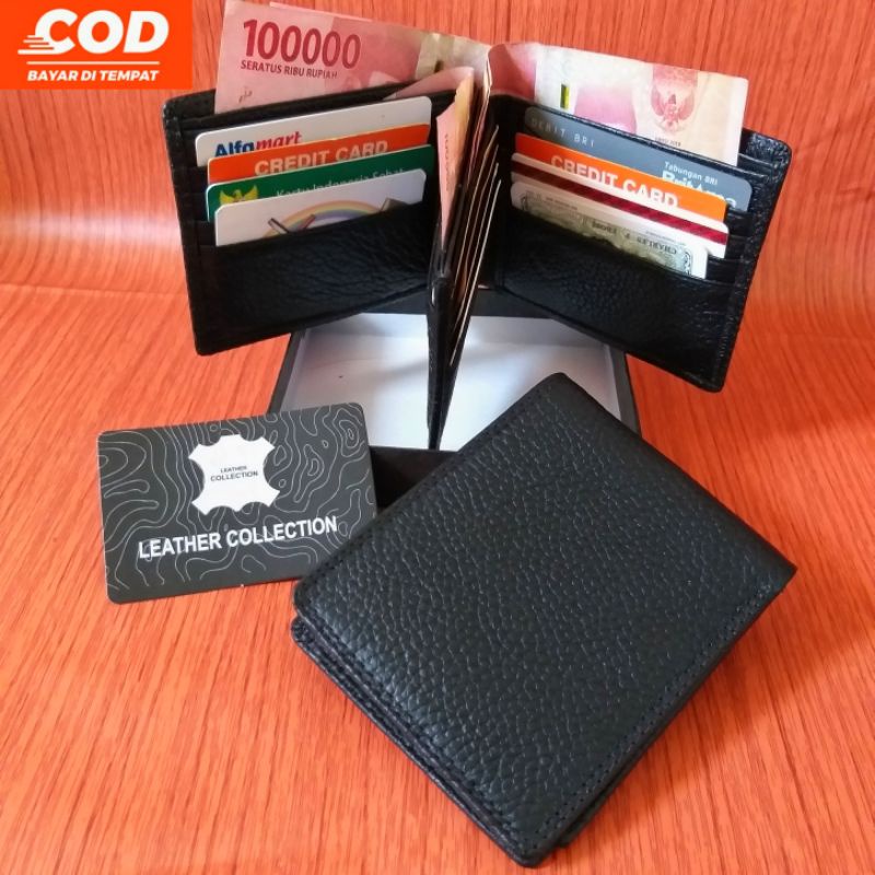 Dompet pria Asli Kulit Lipat 3Dimensi Extra kulit Double Jahit Polos