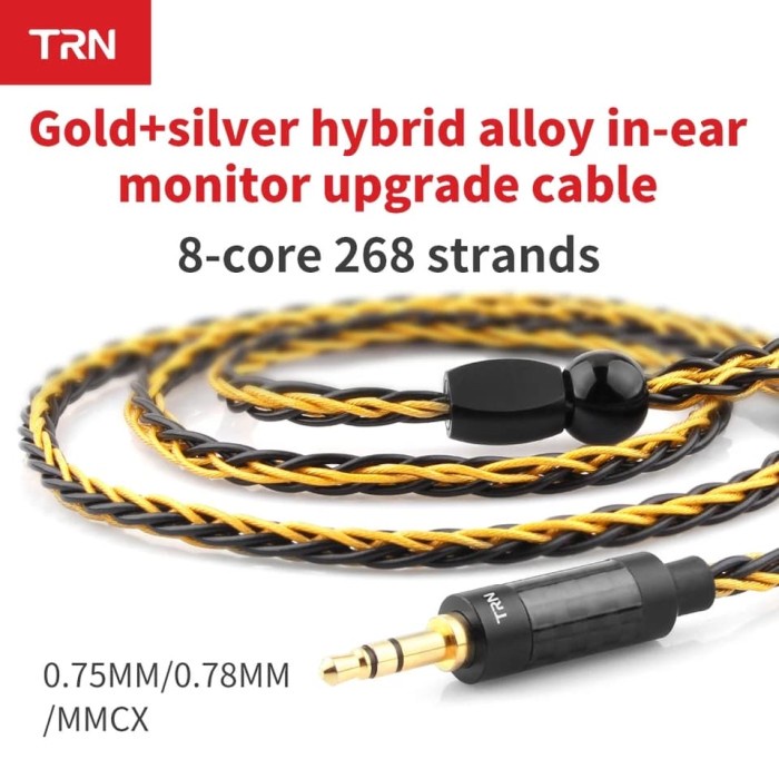 Kabel 3.5 TRN T1 KZ Earphone 8 core silver gold plated 0.75 MMCX cable - mmcx