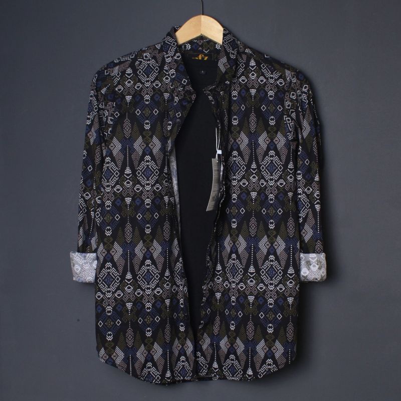 Kemeja Batik Pria Lengan Panjang Kemeja Batik Songket Kantoran Cowok Batik Modern songket HRB026