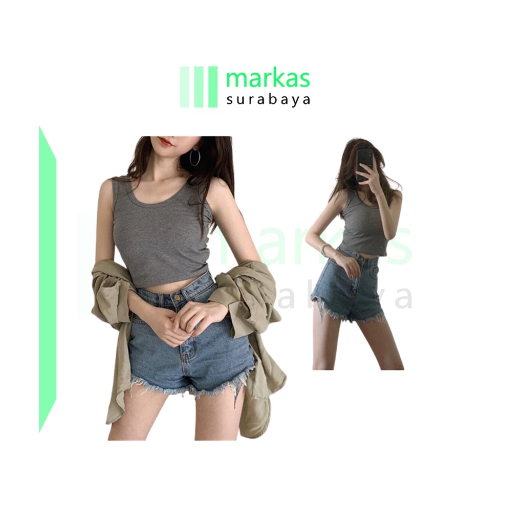 MARKAS BRA521 Tanktop Kaos Crop Top Rajut Kamisol Tanpa Lengan Croptop Camisole OOTD Casual