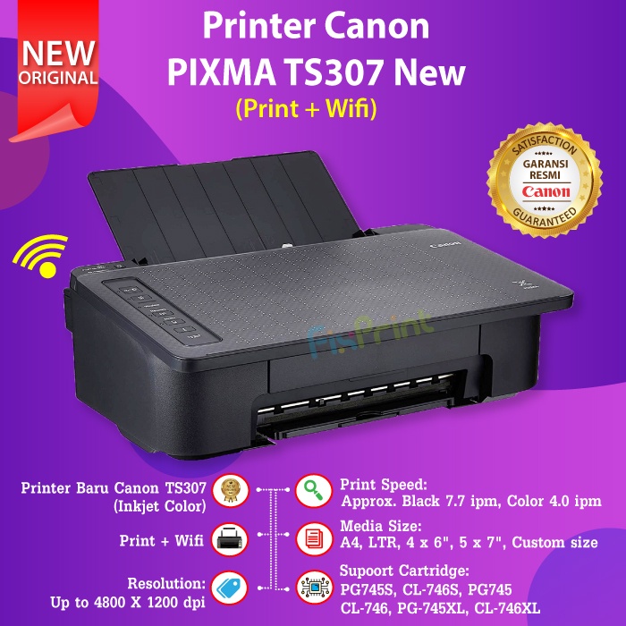 Printer Canon TS307 TS-307 WiFi Photo Printer Borderless Wireless (Scan Copy From Smartphone)