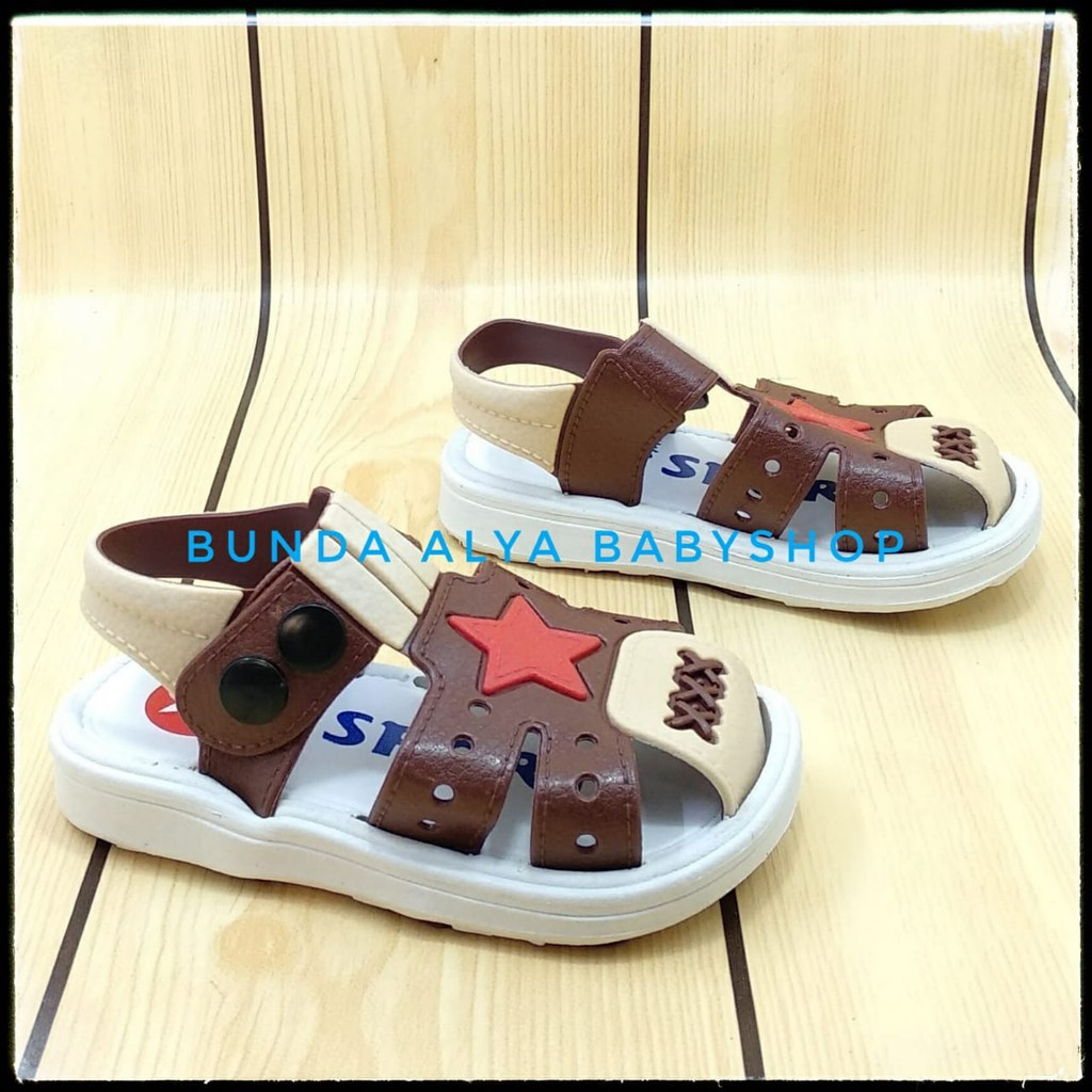 Sendal Anak Laki Laki Usia 6 Bulan 1 2 Tahun COKLAT Alas Karet IMPORT - Sepatu Sandal Anak Cowok Bintang Lentur Alas Karet Keren