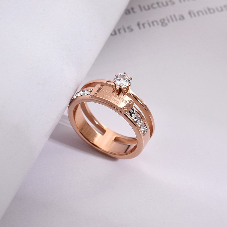 Cincin Fashion Titanium Tidak Pudar Korean Style Elegan Mata Zirconia - ercassia