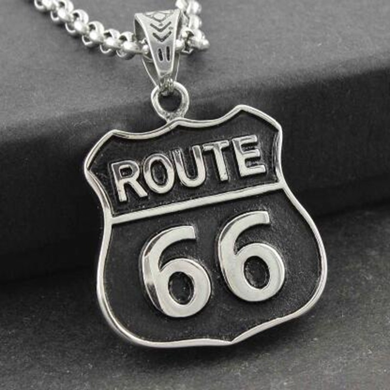 Kalung Liontin Desain Motor Route 66 Gaya Hip Hop Rock Untuk Pria