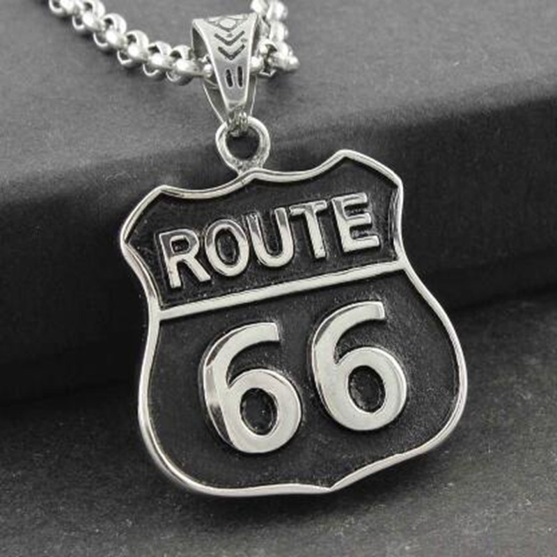 Kalung Liontin Desain Motor Route 66 Gaya Hip Hop Rock Untuk Pria