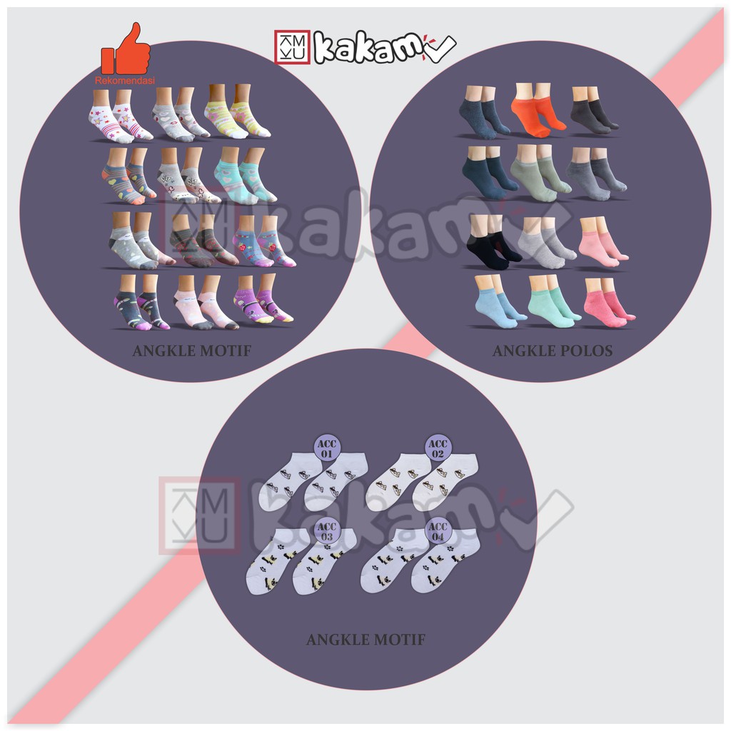 Kakamu Kaos Kaki semata Kaki Polos &amp; Motif / Angkel  / Ladies MIX 12 Pasang