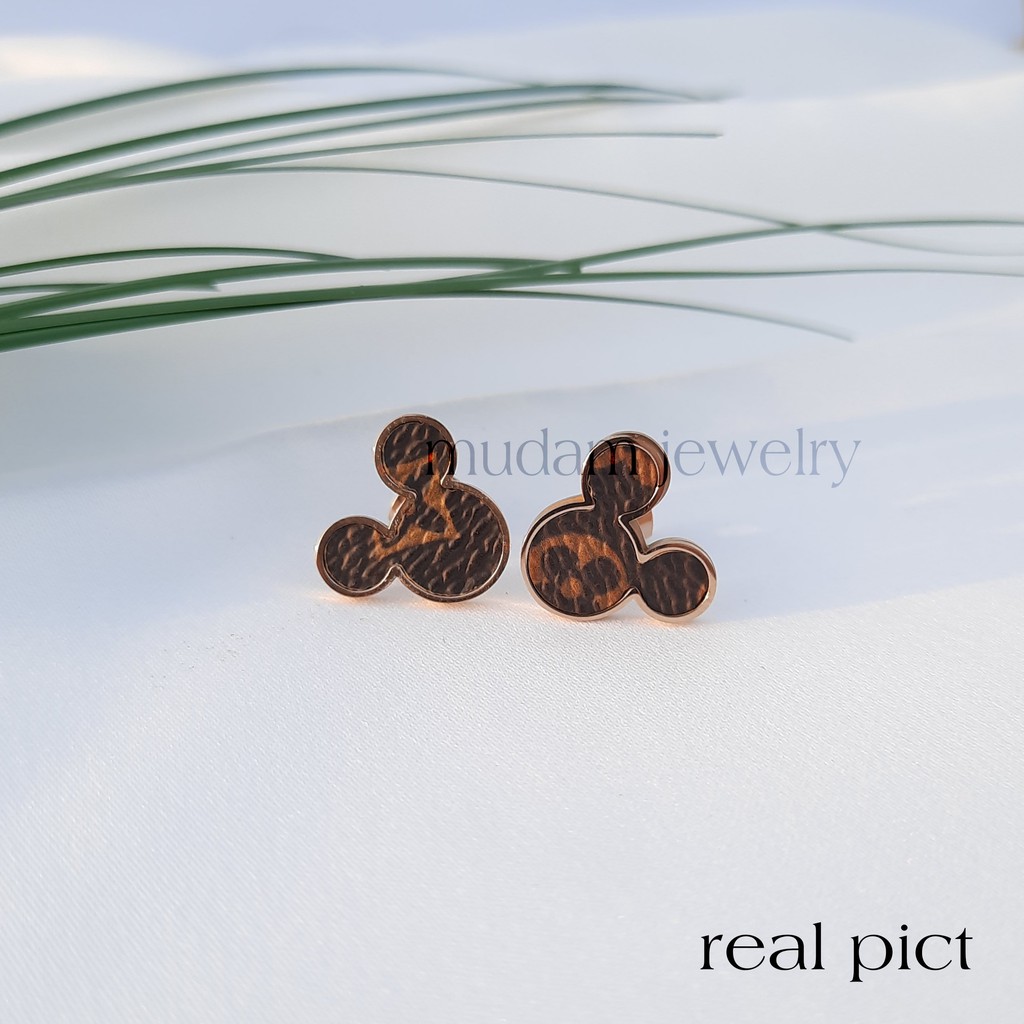 Anting Tusuk Titanium L* Skin Model Mickey Tersedia Warna Steel Rosegold dan Gold