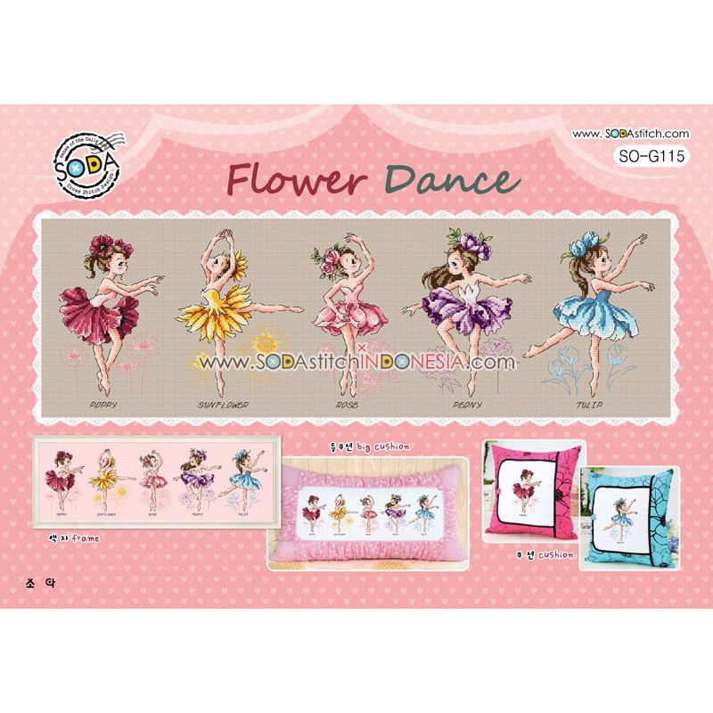 Paket DIY Craft Sulam Kristik Strimin Cross Stitch Sodastitch SO-G115 - Flower Dance Bunga Balet