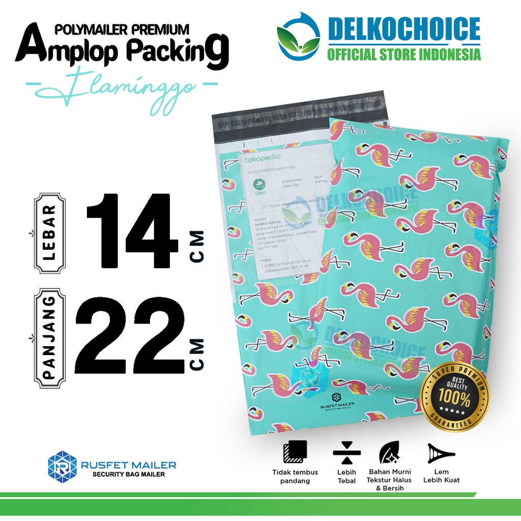 

Polymailer Motif FLAMINGO 14x22cm Amplop Plastik Packing Olshop PREMIUM / SATUAN