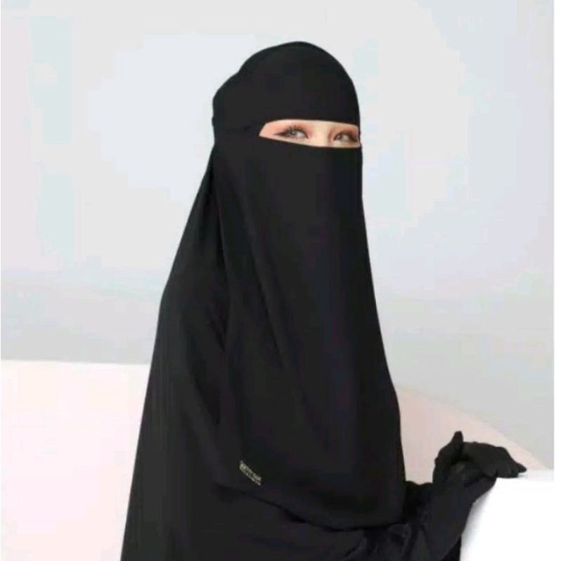 Cadar bandana siffon silky/siffone arab/niqab arab/niqab saudi/niqab polos,niqab hitam pekat, black 