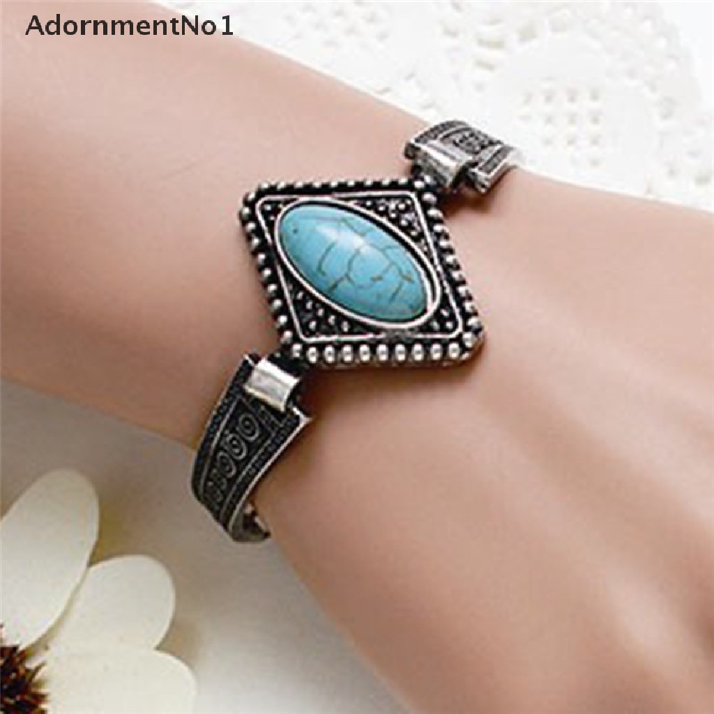 (AdornmentNo1) Gelang Bangle Cuff Silver Tibet Hias Turquoise Untuk Wanita