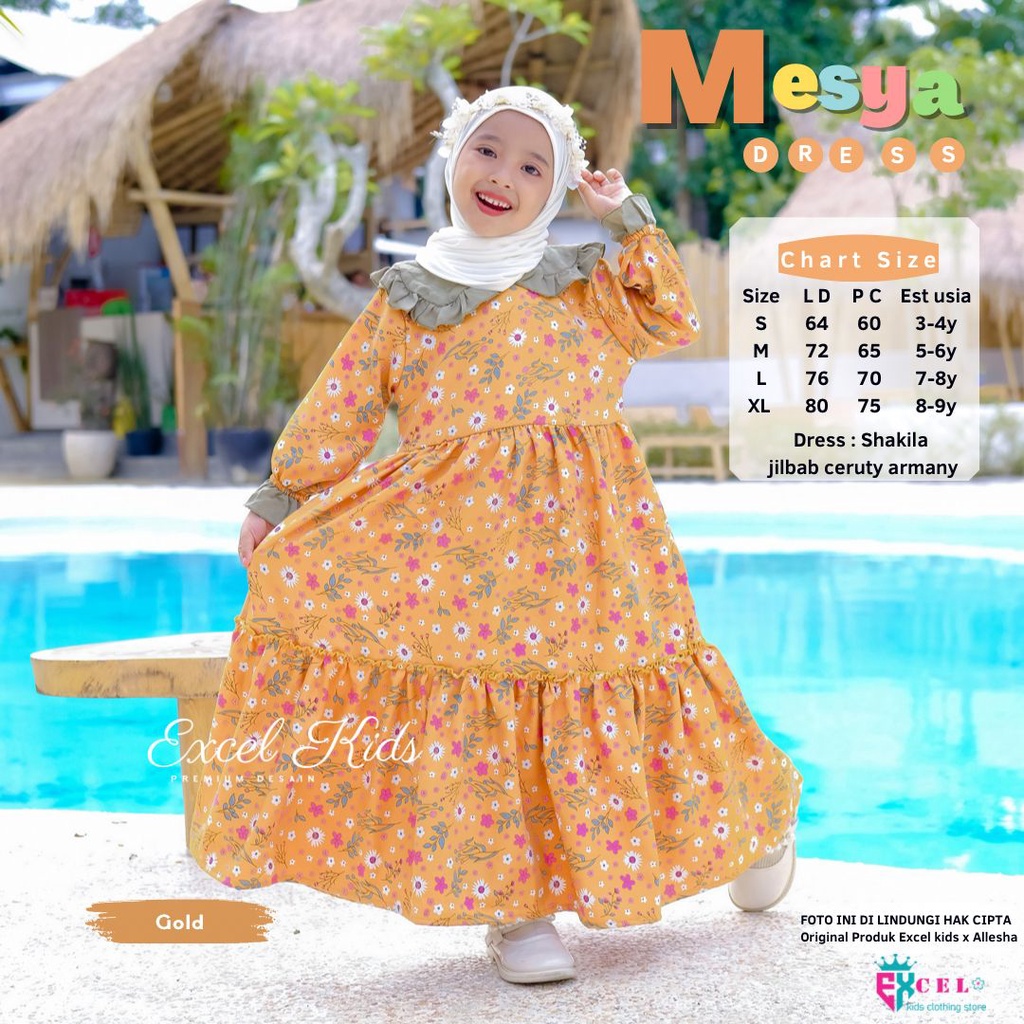 mesya gamis anak perempuan mat shakila mix ceruty armany motif bunga ori excel