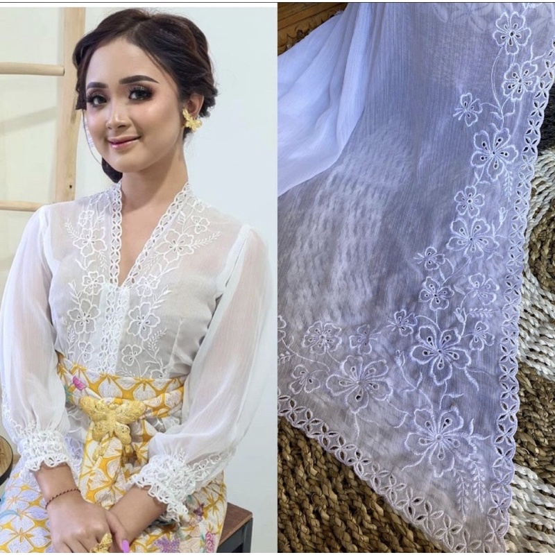 READY STOK KAIN KEBAYA BORDIR MOTIF PECAH KOPI DAN PENJOR SPC PUTIH DAN KUNING