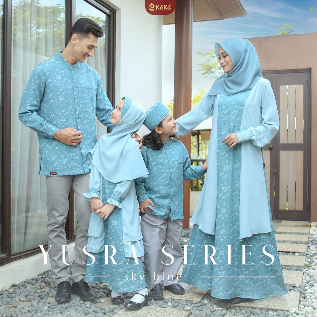 BAJU KELUARGA KEKE YUSRA SERIES TERBARU 2022 SKY BLUE EARTH PAKAIAN SARIMBIT