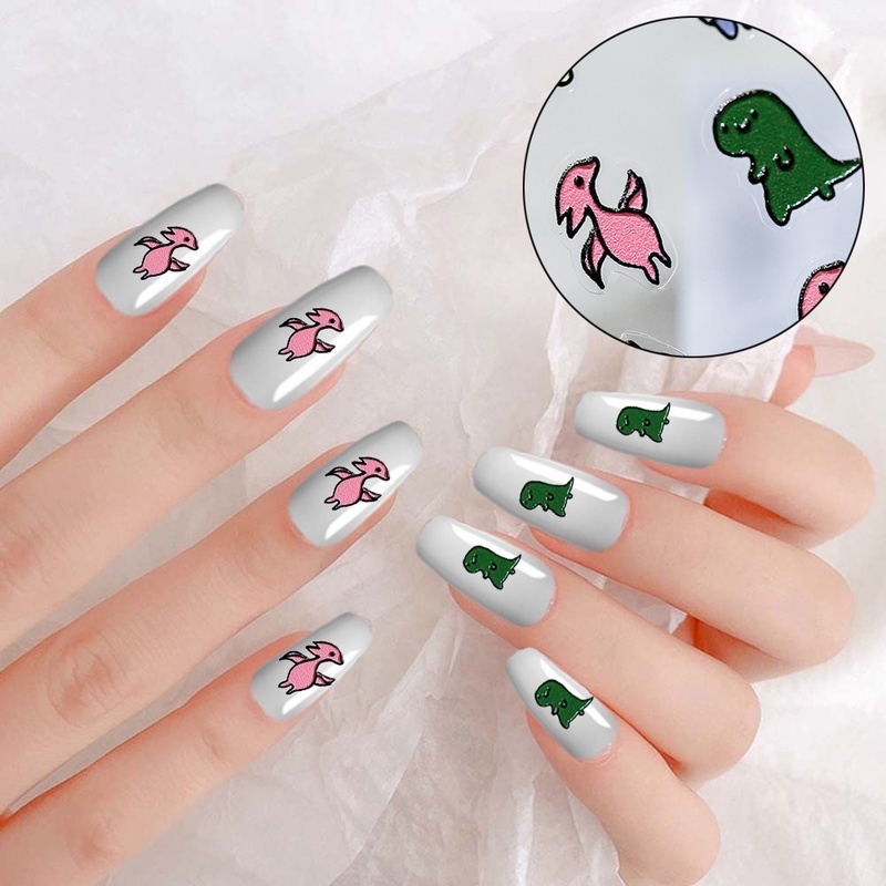 Stiker Kuku Motif Kartun Doodle Dinosaurus 5D Warna-Warni Untuk Dekorasi Manicure