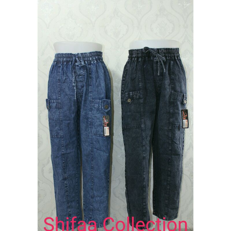 Celana BG K Doraemon Bahan Soft Jeans Ukuran Standar BB 40-60 kg dan Jumbo 60-80 kg